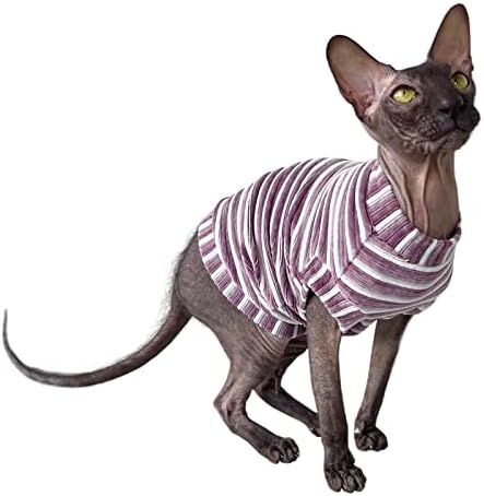 חולצת טריקו של חתול חסר שיער של קוטומודה פסים קורדורוי פסים לחתול ספינקס