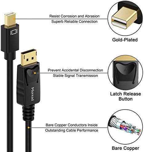 Moread Mini Displayport לכבל DisplayPort, 6 רגל, תצוגה מצופה זהב למיני DisplayPort Mini DP לכבל תצוגה