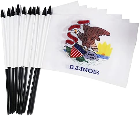 10 מארז 8 * 5 אינץ ' מדינת אילינוי דגלי כף יד עדינים מנופפים ביד דגל, דגל משרד, חגיגת אירועי פסטיבל