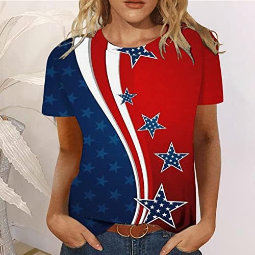 אמריקאי דגל חולצה נשים קיץ קצר שרוול חולצה כוכב פסים ארהב טיז מזדמן גרפי חולצות קומפי רופף בכושר חולצה