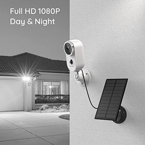 מצלמת אבטחה אלחוטית מצלמת חיצונית עם לוח סולארי: מצלמות ראיית לילה המופעלות על ידי סוללה 1080p WiFi עבור בית