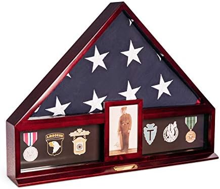 מארז תצוגת דגל אמריקאי מותאם אישית בהתאמה אישית ל -5 'x 9.5' דגל זיכרון קבורה, קופסת צל מדליה צבאית