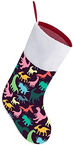 דינוזאורים צבעוניים דפוס חג המולד תלויים גרב גרב סנטה חמוד לקישוטי עץ חג המולד מתנות קישוטים