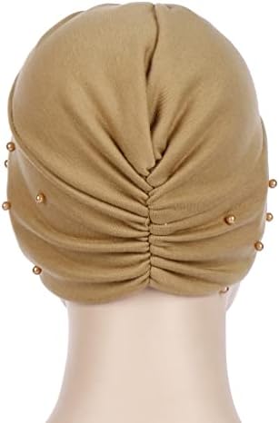 PDGJG צעיף ראש כותנה לנשים כובע חרוזים נשי טורבן טורבן טורבנט טורונט מאונט לבוש אביזרי שיער