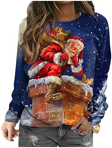 נשים חג המולד צמר סוודרים ארוך שרוול פאזי חולצות חג גרפי חולצות