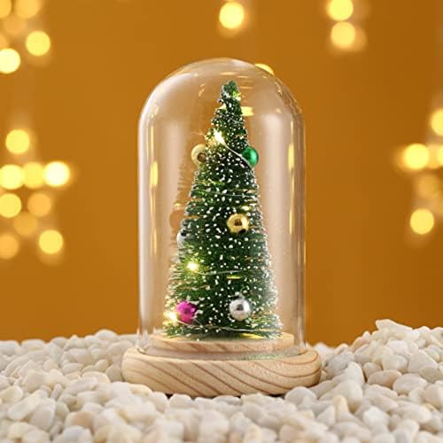 קישוטי עץ חג המולד מיני עץ חג המולד מיניאטורה בכיפת זכוכית עם נורות LED לחג המולד של מסיבת מלאכה