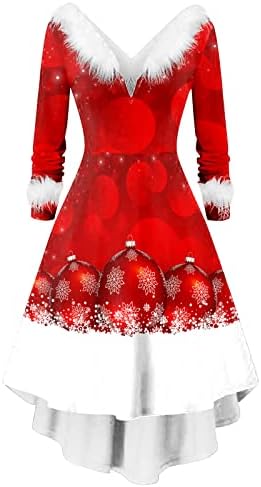 שמלת שמלת חג המולד של נשים שמלות סתיו לנשים שרוול ארוך V צווארון חג המולד שמלת מסיבות א -סימטרית