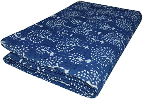 Yuvancrafts הדפס חסימה הודית קנטה שמיכת מלכה מידה קנתה זורקת קנטה מיטה שמיכה מיטת כותנה כיסוי כותנה שמיכת