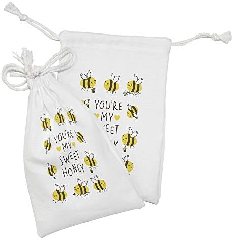 סט כיס בדים מצויר של אמבסון סט של 2, אתה טיפוגרפיה של דבש שלי עם דבורים ולבבות שמחים, תיק משיכה קטן למסכות