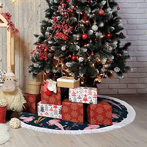 דפוס וקטור חמוד של אקסולוטל דפוס עץ חג המולד מחצלת חצאית עץ עץ עץ עם גדילים לקישוט חג המולד של