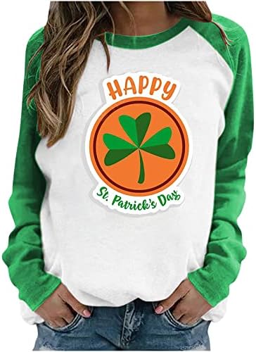 Oplxuo's Happy St. Patrick's Savenshirt צמרות הדפסה גרפית בלוק צבע שרוול ארוך חולצה סווד חולצה