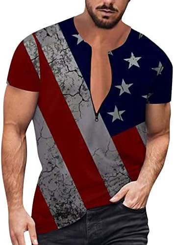 2023 דגל יום עצמאות של גברים חדשים לקיץ דיגיטלי הדפסת דפוס דפוס רוכסן טיפר חולצה שרוול קצר