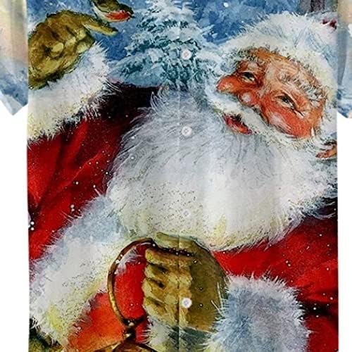 XZHDD לחג המולד חולצות שרוול קצר לגברים, חג המולד מצחיק סנטה קלאוס כפתור הדפסה מטה מפלגה ביתית חולצה מזדמנת חולצה