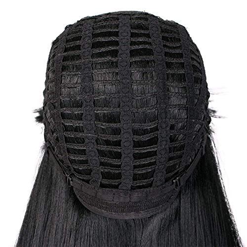 מורטיסיה ארוך שחור פאה עם מפץ ארוך ישר טבעי שחור פלוקות חום עמיד סלינה תלבושות נשים מציאותי פאה