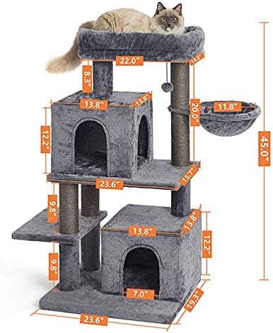 45 סנטימטרים רב-רמת חתול מגדל, חתול מגדל, חתול דירה עץ, עם ערסל & סיסל-מכוסה מגרד הודעות, 2 יוקרה דירות,