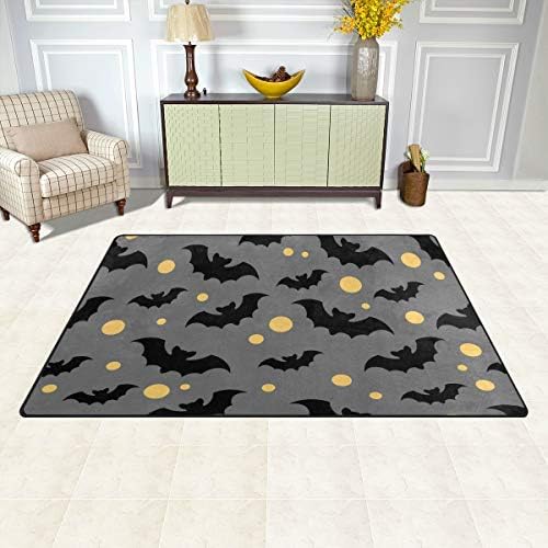 שטיח אזור ליל כל הקדושים שמח, דפוס חמוד ירח עטלפים שחורים שטיח רצפה לא שפשפת החלקה למגורים במעונות חדר