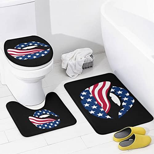 אמריקאי דגל שפות ארבע חתיכה אמבטיה סט רצפת מחצלת בצורת שטיח אסלת כיסוי מקלחת וילון רחצה דקור סט אחד גודל
