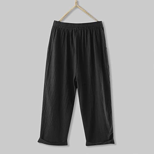 מכנסי פשתן לנשים מזדמנים מותניים אלסטיות באורך קרסול מחודד מכנסי טרנינג יוגה קיץ טרנדי עלייה גבוהה