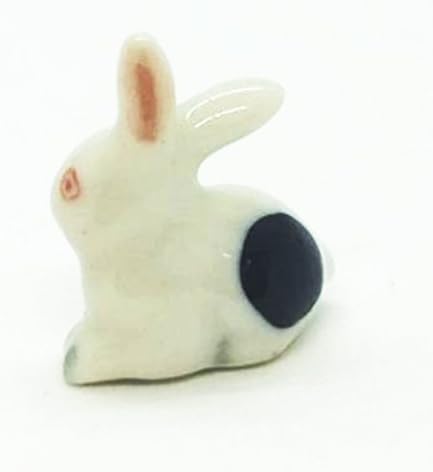 Witnystore mini ¾ אינץ 'לבן לבן עם כתמים שחורים ארנב ארנב פסלונין למגש עיצוב גן מיניאטורה ארנבת חרס פסל