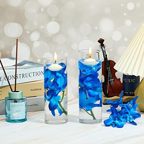 42 יצירות סחלבים כחולים חומרי מילוי אגרטל פרחים מלאכותיים לנרות צפים מרכזי שולחן חתונה 24 סחלב כחול ו -18 נרות