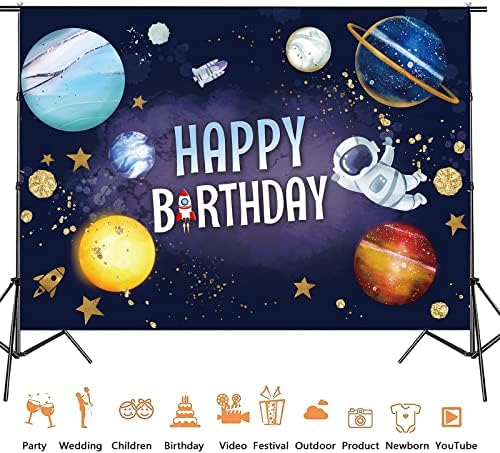תפאורת חלל 7x5ft לבנים נושא חלל חיצוני נושא יום הולדת שמח באנר גלקסי אסטרונאוט קישוטי מסיבת יום הולדת ילד