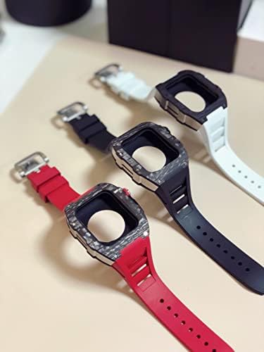ערכת שינוי חדש של Apple Watch Series 8 45 ממ מארז מתכת+פס סיליקון עבור IWatch 44 SE 6 5 4 סיבי פחמן מקרים