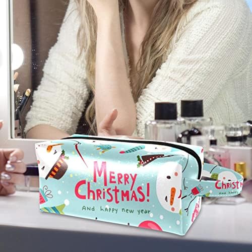 תיק קוסמטי של TbouoBt לנשים, תיקי איפור מרווחים לטיול טאלה מתנת נסיעות, קריקטורה של איש שלג לחג המולד