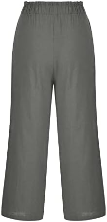 מכנסי פשתן Oplxuo לנשים קיץ מכנסי קפרי מזדמנים עם מותניים גבוהים מתאימים תחתונים קצוצים מכנסיים ישרים עם כיסים