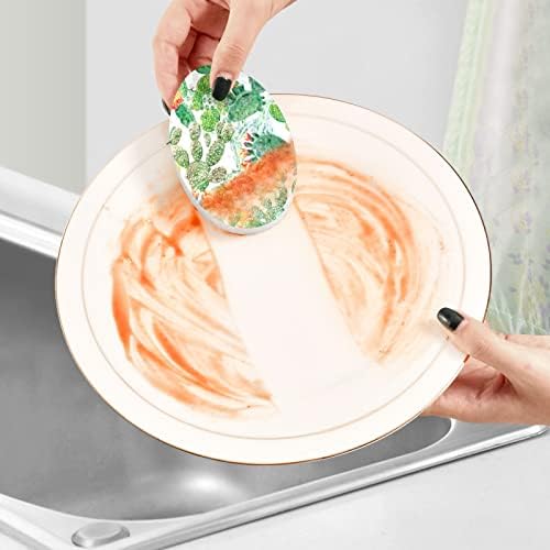 Alaza ירוק קקטוס דפוס הדפס ספוגים טבעיים של מטבח תאית ספוג למנות שטיפת אמבטיה וניקוי משק בית, שאינו מגרש
