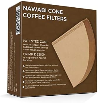 Nawabi 2-120 רוזן מסנני קפה חרוט טבעי, נייר חד פעמי חום לא מולבן, ללא פיצוץ, שופכים מעל מסנני קפה