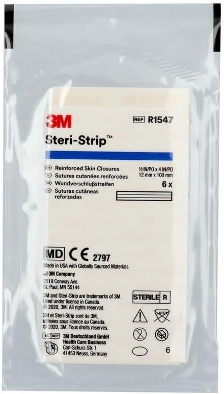 3M סגירת עור 3M Steri-Strip ™, מחוזק, 1/2 x 4, 6/pk, 50pks/bx