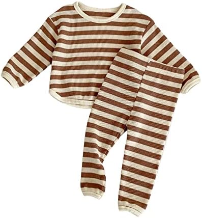 ילדים פעוט תינוקת תינוקות סתיו בגדי חורף וופל סרוג סווטשירט סווטשירט סווטשירט סווטשיר ומכנסיים 2 יחידות