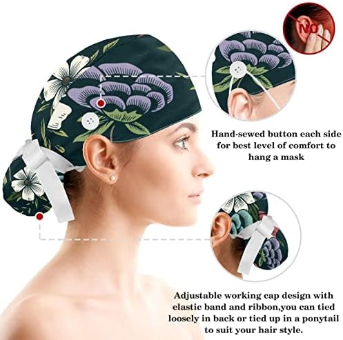 מתכוונן עבודה כובע צבעוני יער טרופי פרח עלים נפוח כובע עם כפתורים לשפשף כובע עם קשת שיער פצפוץ