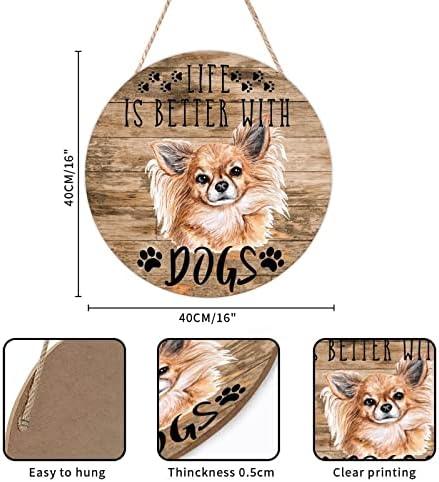 Bestorlove שלט ברוך הבא תפאורה קדמית מצחיק כלב עגול סימני עץ עץ החיים טובים יותר עם כלבים לוחות