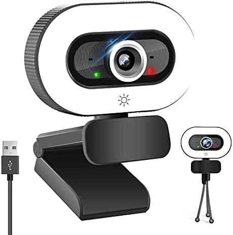 מצלמת אינטרנט עם מיקרופון, מצלמת אינטרנט 2 קארט עם חצובה אור טבעת, מצלמת מחשב למחשב נייד מק וידאו שיחות
