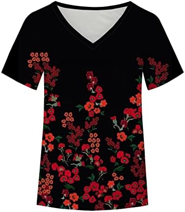 קיץ סתיו סתיו שרוול קצר חולצת נשים 2023 עמוק V צוואר כותנה הדפסת גרפיקה פרחים חולצה חולצה לחולצה לנשים