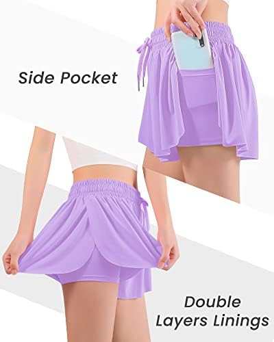 מכנסיים קצרים זורמים של בנות אורנסו עם מכנסיים קצרים של פרפר ריצה של כיס 2 ב -1