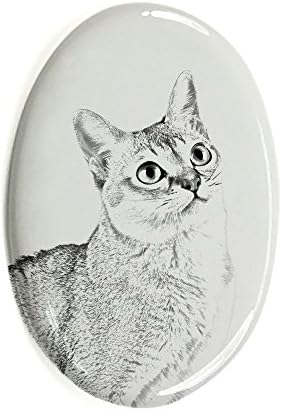 ארט דוג, מ.מ. חתול סינגפורה, מצבה סגלגלה מאריחי קרמיקה עם תמונה של חתול