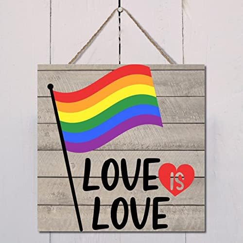 עץ לשלטים שלט תלייה הומוסקסואלית 12x12in גאווה אהבה אין מגדר 01 לוח עץ דלת וינטג