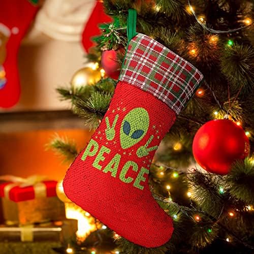 Alien Peace UFO נצנץ חג המולד גרבי חג חג מן