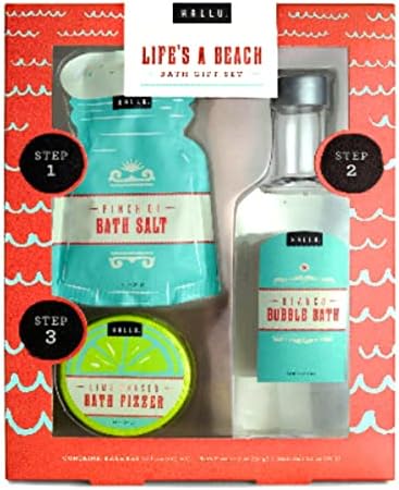 ערכת מתנות לאמבטיית חוף של הלו לייף-סט כולל אמבטיית קצף בלנקו של 7.2 אונקיות, פיזר אמבט רודף ליים של 1.7 אונקיות