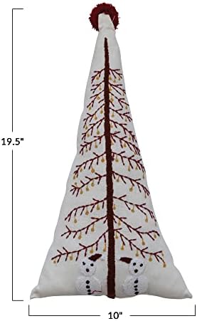 Co-op Creative 10 L X 19-1/2 H כות כותנה כרית עץ בצורת חרוט עם אנשי שלג, פום פום ורקמה, רב צבע