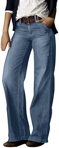 מכנסיים לנשים בתוספת גודל ג 'ינס ג' ינס חותלות נשים רטרו אופנה מזדמן ישר רחב רגל ג ' ינס