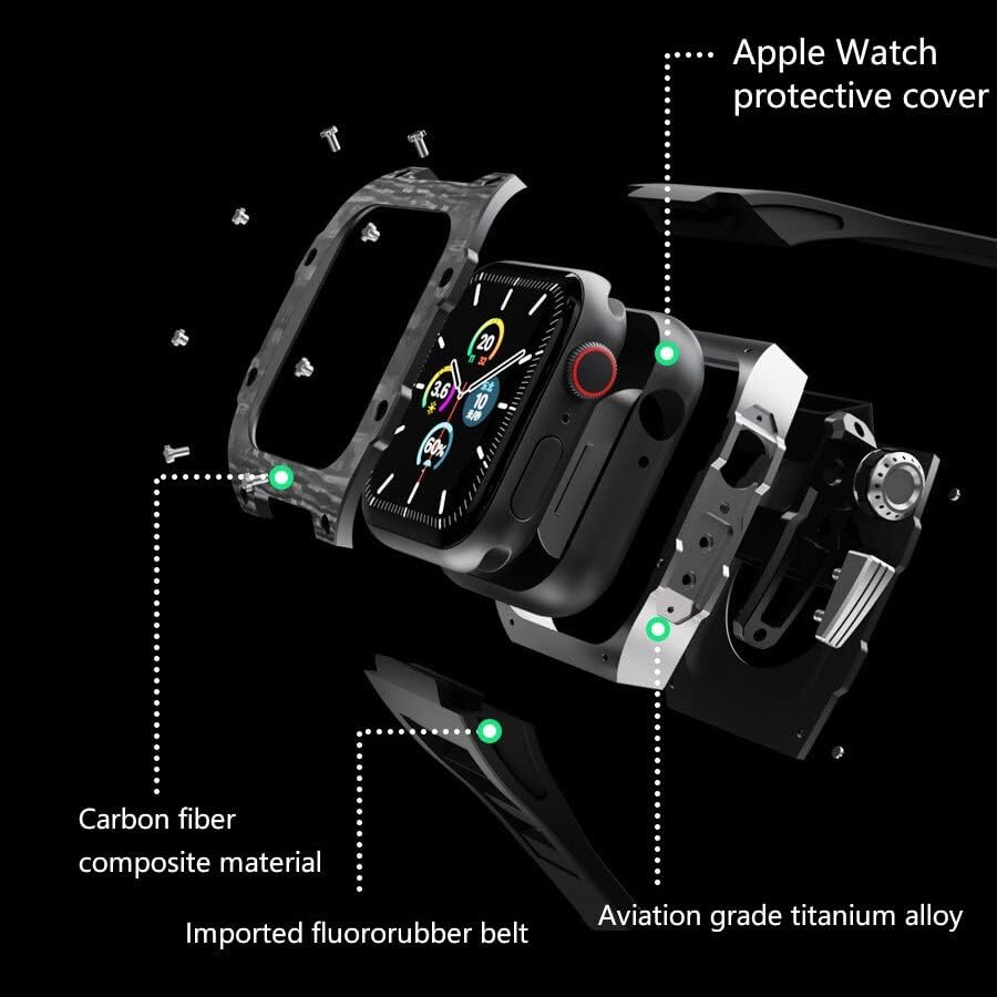 CNHKAU סיבי פחמן מארז יוקרה עבור Apple Watch 8 פס 45 ממ סדרה 7 6 פלדת אל חלד סדרה 8 5 4 SE 44 ממ ערכת שינוי DIY