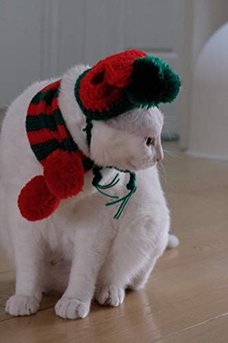 תחפושת לחג המולד של חתול Pawskido, כובע חיות מחמד וסרוג תלבושות חתול חורפי לחג