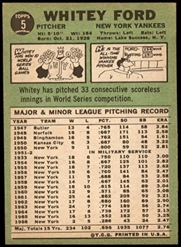 1967 Topps 5 Whitey Ford New York Yankees VG/Ex Yankees
