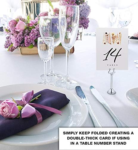 מספרי שולחן חתונה של דפוס צדף, לבן, 1-10, דו צדדי, אוהל או שימוש בעמדה, נהדר למסיבות ומסעדות - מיוצר בארצות הברית