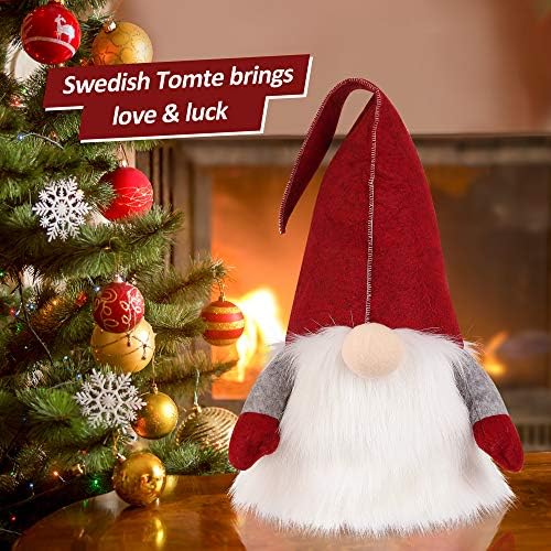 D-Fantix Gnome Topper עץ חג המולד, 25 אינץ 'שוודים גדולים Tomte Gnome, קישוטי חג המולד של סנטה