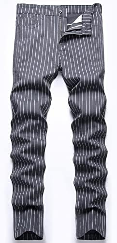 מכנסיים לגברים אופנה הדפסת פסים משובצת מזדמנים פלוס גודל גודל אלסטי רזה מתאים מכנסי חליפה רשמיים מכנסי כותנה מכנסיים
