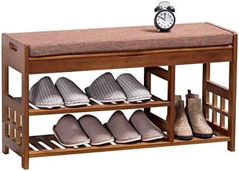 ספסל נעליים של KXA במבוק מתלה נעליים 3 שכבות למארגן אחסון כניסה עם מושב מרופד לסלון מסדרון מתלים